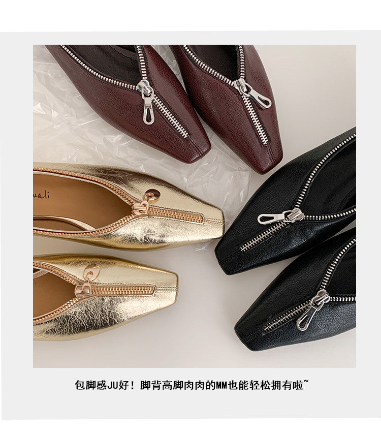Karin Luna In Stock In Stock ~Basic Versatile Light Luxury Zipper Small Square Toe Flats