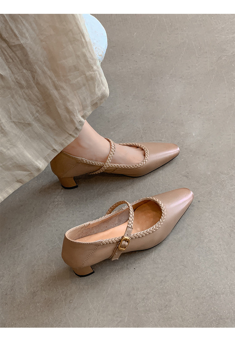 Karin Luna Braided Element Design Chunky Heel Square Toe Single Strap Shoes