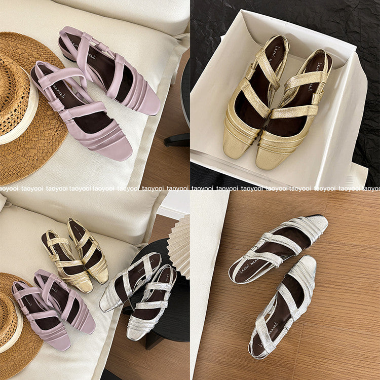 Karin Luna In Stock In Stock Minimalist Soft Upper Small Square Toe Chunky Heel Sandals