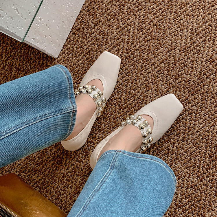Karin Luna In Stock Spot Goods  Pig Nose Metal Strap Super Soft Granny Full Leather Mary Jane Shoes