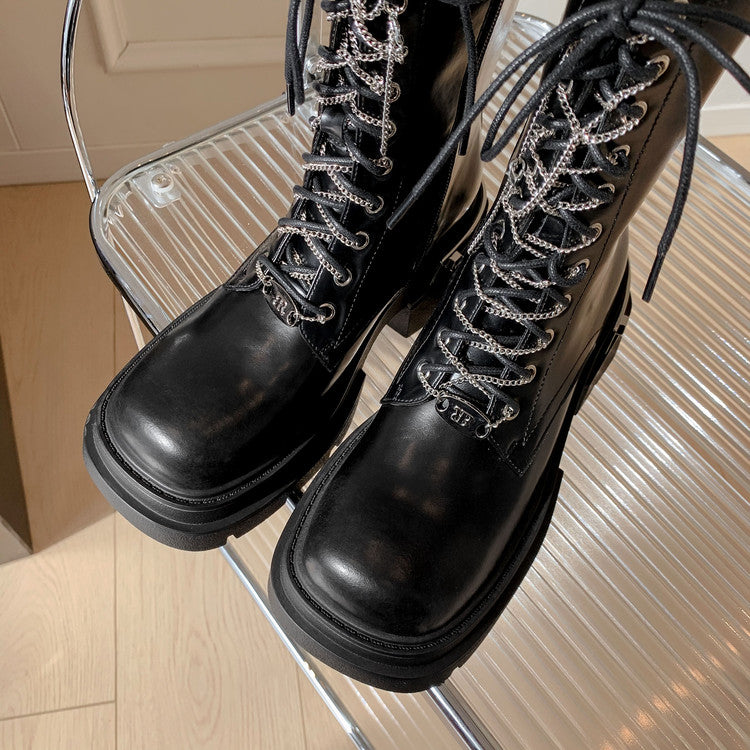 Karin Luna In Stock Spot Goods Lace-up casual metal decorative thick-soled Martin boots