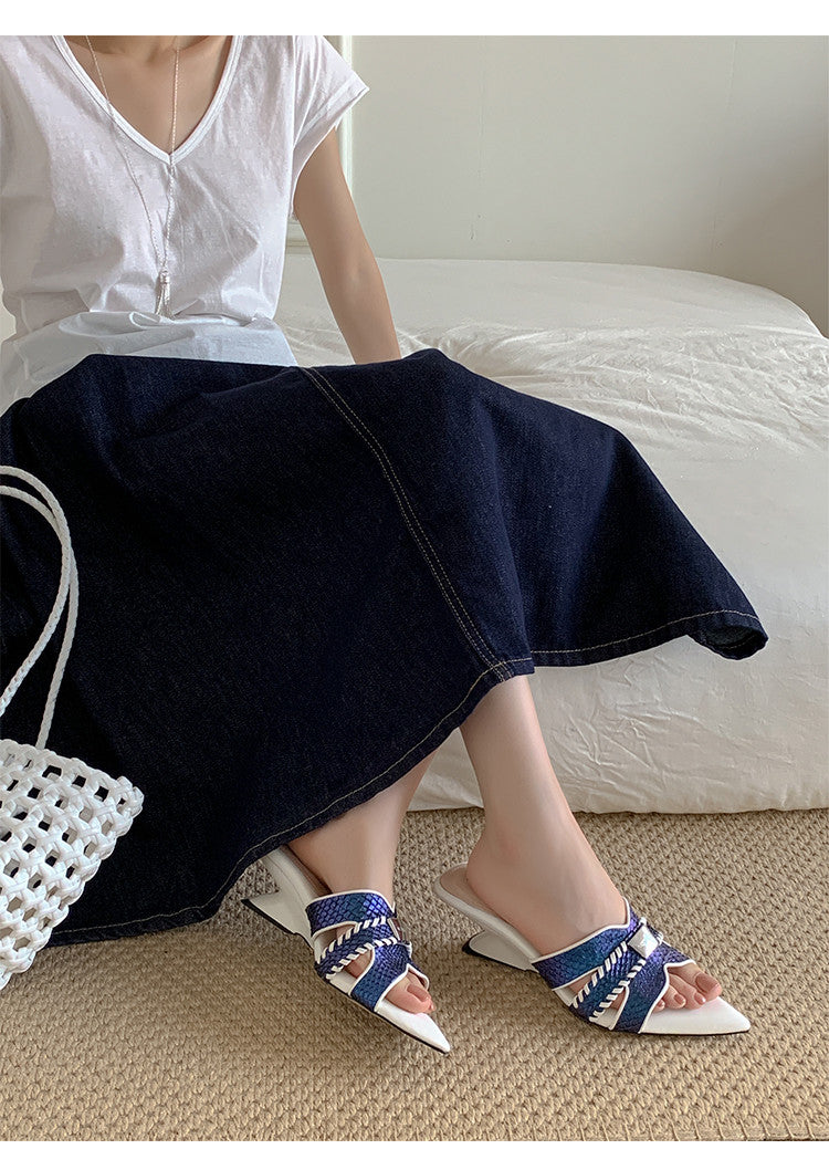 Karin Luna Fish Skin Series~Minimalist Pointed Toe Hot-Selling Unique Heel Slippers