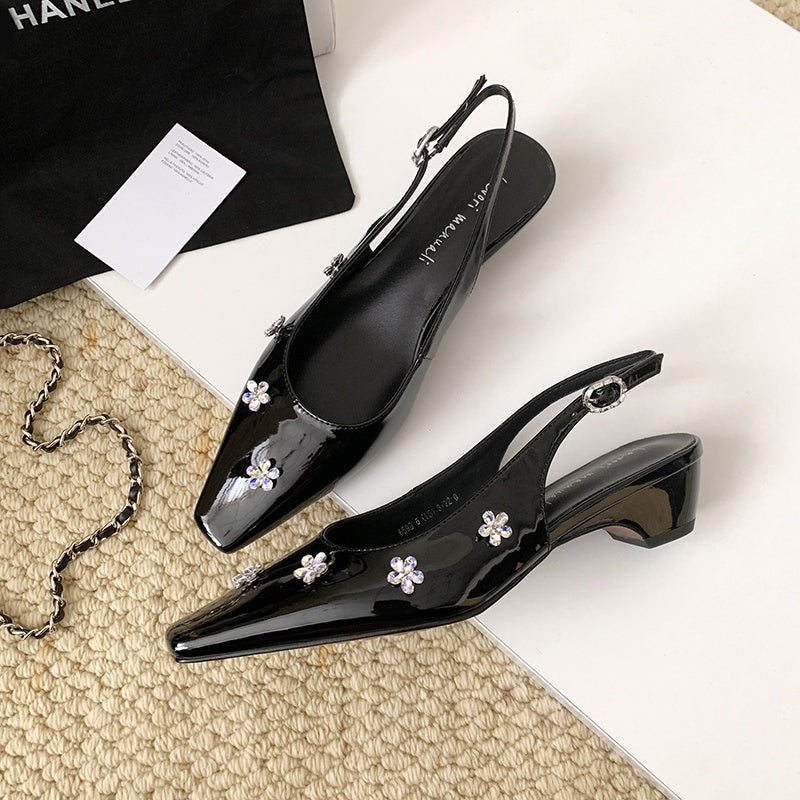 Karin Luna In Stock  Spot Goods  Rhinestone Small Square Toe Closed-Toe Sandals