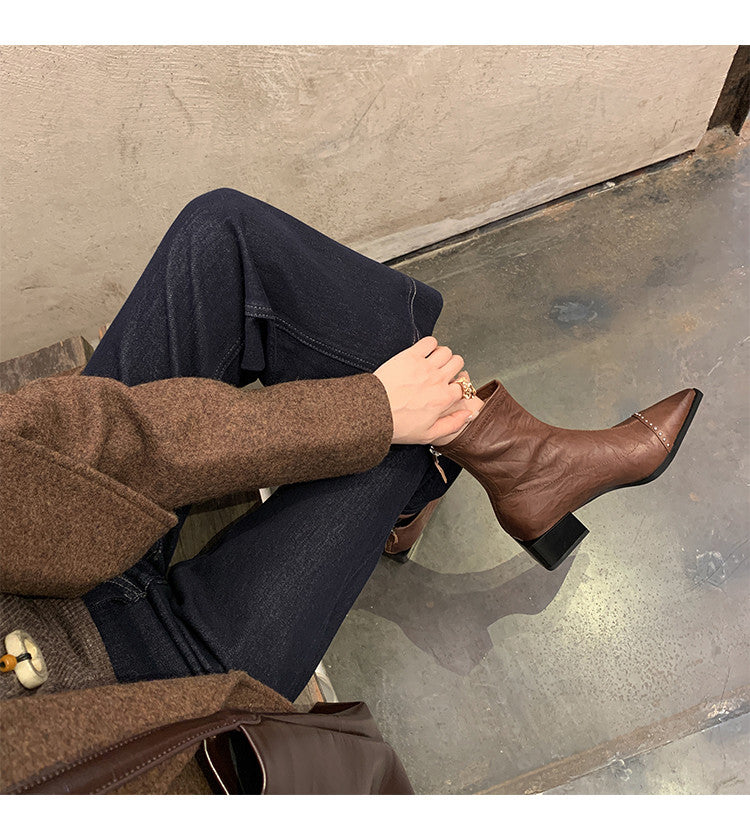 Karin Luna In Stock In Stock Slim Boots Series~Pointed Toe Rivet Slim Short Boots