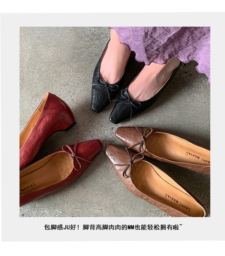 Karin Luna Full Layer Inside and Out~Basic Versatile Small Square Toe Butterfly Knot Irregular Heel Single Shoes