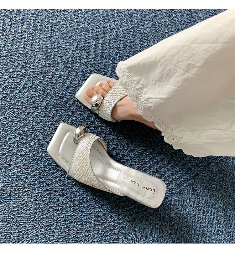 Karin Luna Fish Skin Series~Minimalist Square Toe Popular Irregular Heel Slippers