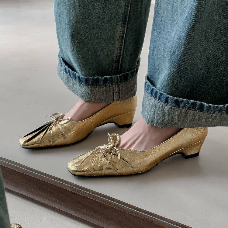Karin Luna French Style Wrinkled Square Toe Height-Increasing Flats