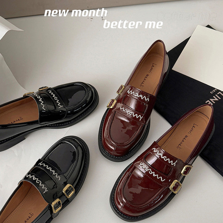Karin Luna In Stock Spot Goods  Retro Style Slip-On Metal Buckle Loafers