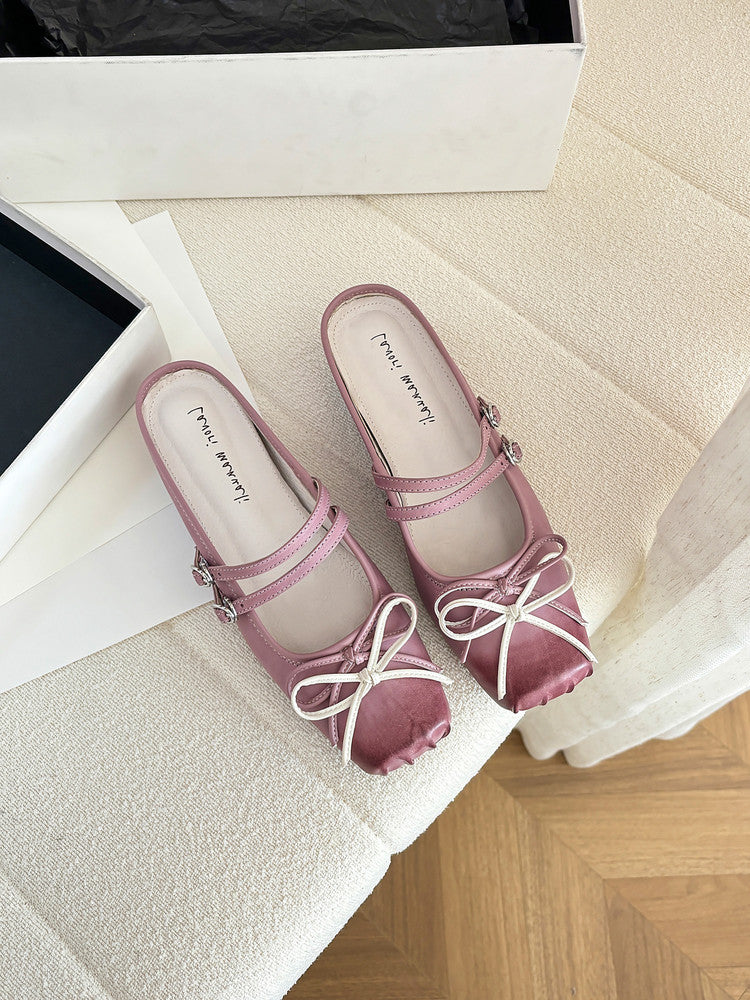 Karin Luna In Stock In Stock   Summer New Sweet Bowknot Color Block Square Toe Height-Increasing Slippers