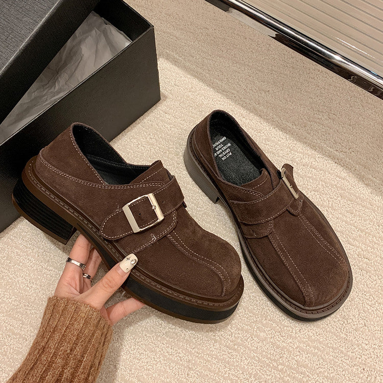 Karin Luna In Stock Spot Goods Metal Round Toe Cow Leather Thick Sole Flats