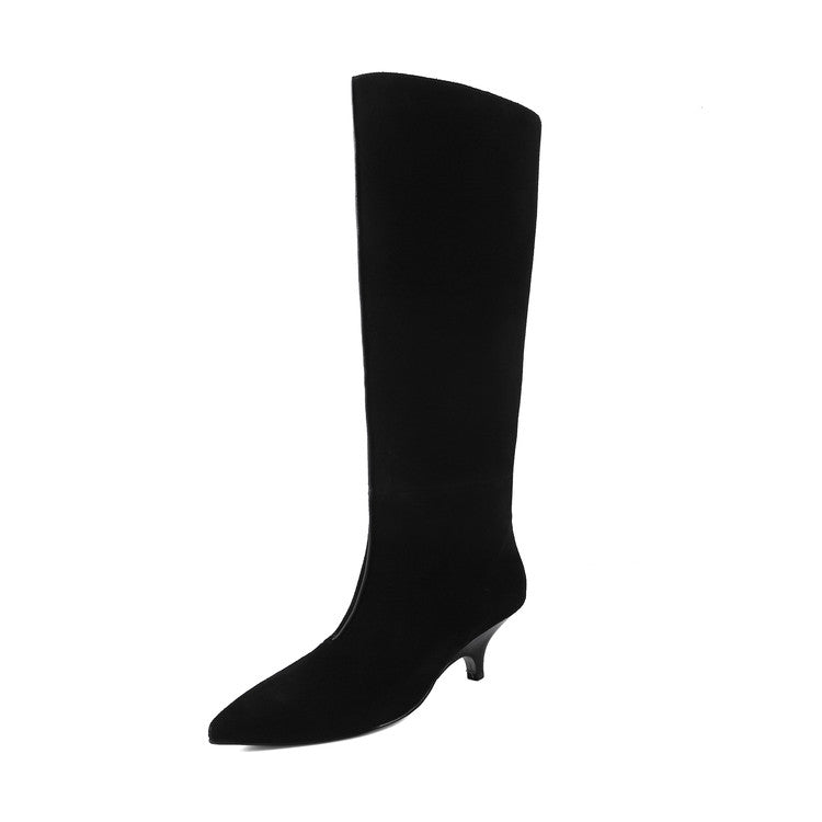 Karin Luna In Stock Spot Goods Retro Cowhide Pointed Toe Stiletto Elegant Long Boots