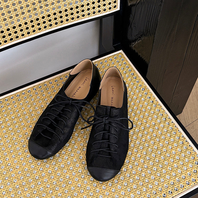 Karin Luna In Stock In Stock   Xiaohongshu Hot-Selling Lace-Up Round-Toe Deep Mouth Single Shoes
