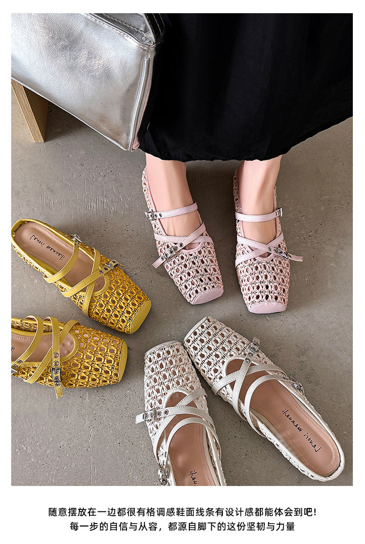 Karin Luna In Stock Spot Goods  Hot-Selling Square-Toe Woven Pig Nose Closed-Toe Slippers