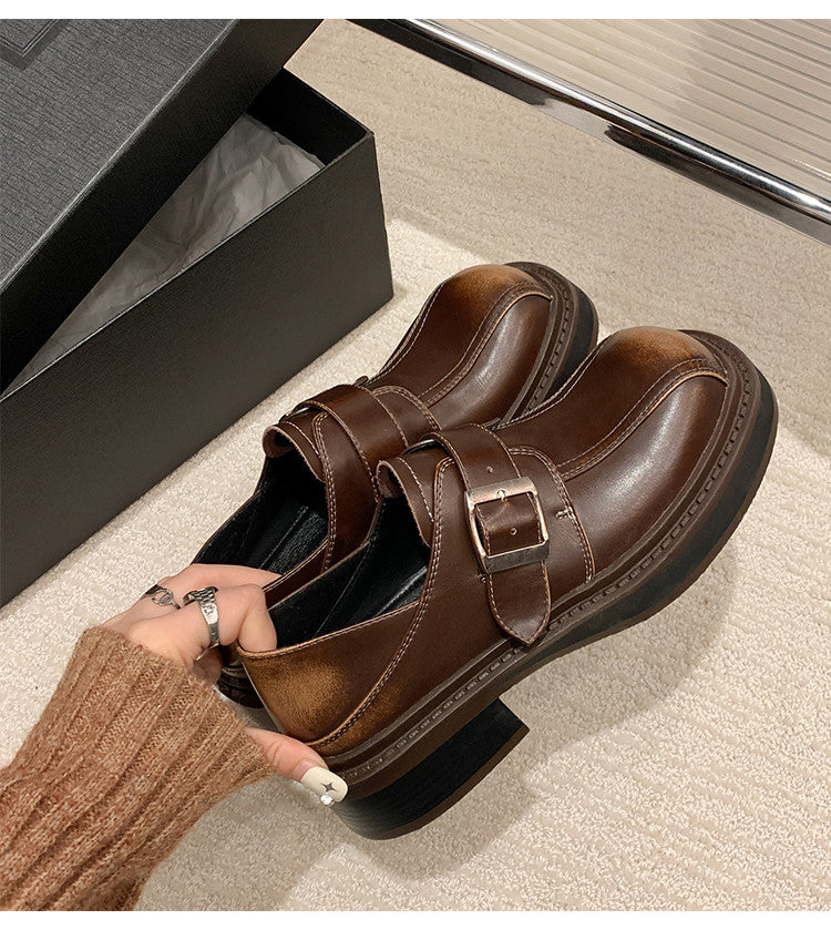 Karin Luna In Stock Spot Goods Metal Round Toe Cow Leather Thick Sole Flats