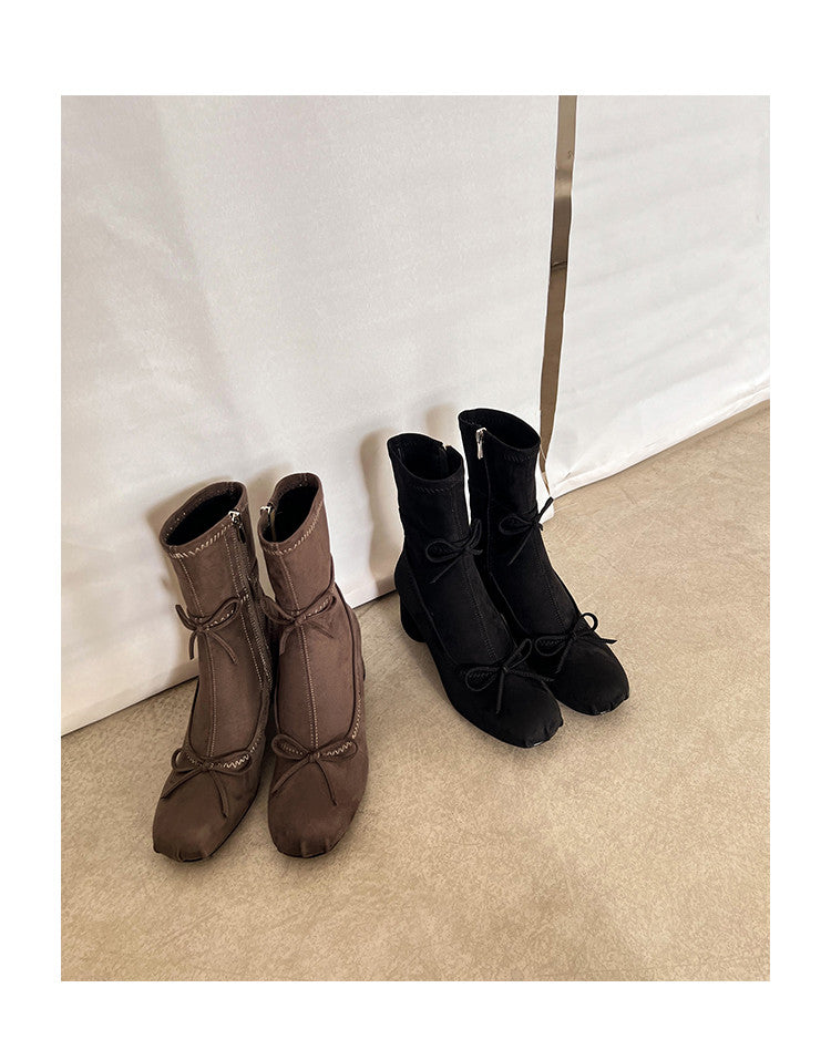 Karin Luna In Stock Spot Goods Hot-Selling Sweet Standard Bow Round-Toe Slim Short Boots