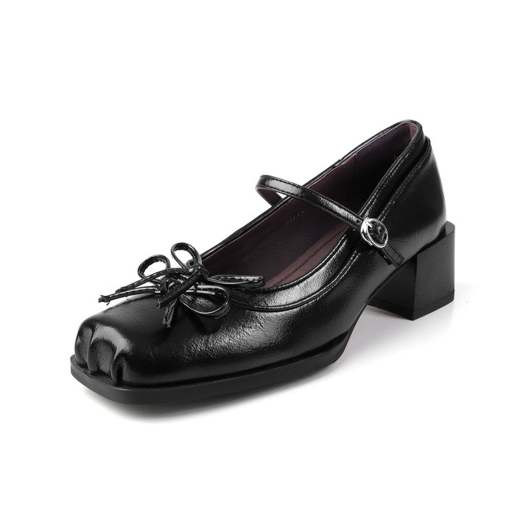 Karin Luna In Stock Spot Goods   One-strap Bowknot Square Toe Chunky Heel Mary Jane Shoes