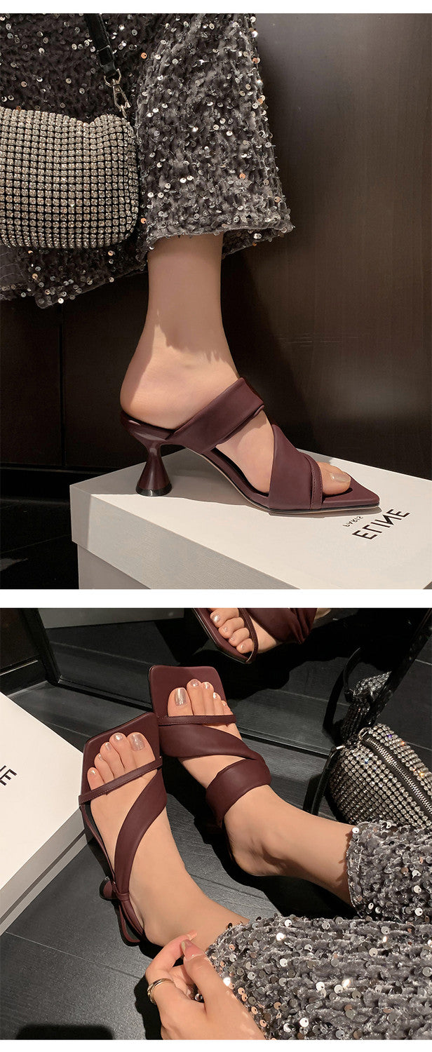 Karin Luna Best-selling in stock Minimalist Style  All-Matching Irregular Ultra-Soft Strap Square Toe High Heels