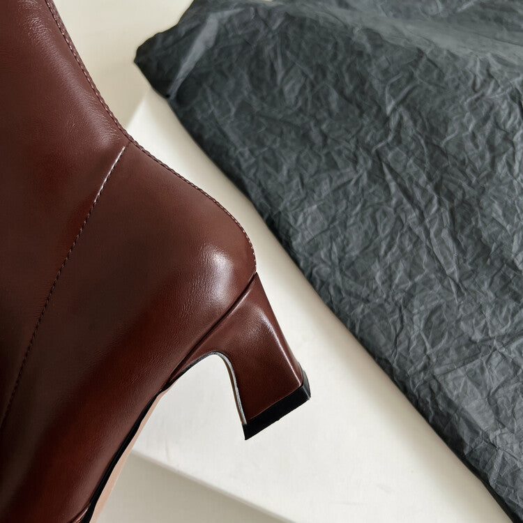 Karin Luna Elegant Small Square Toe Chunky Heel Slim Boots