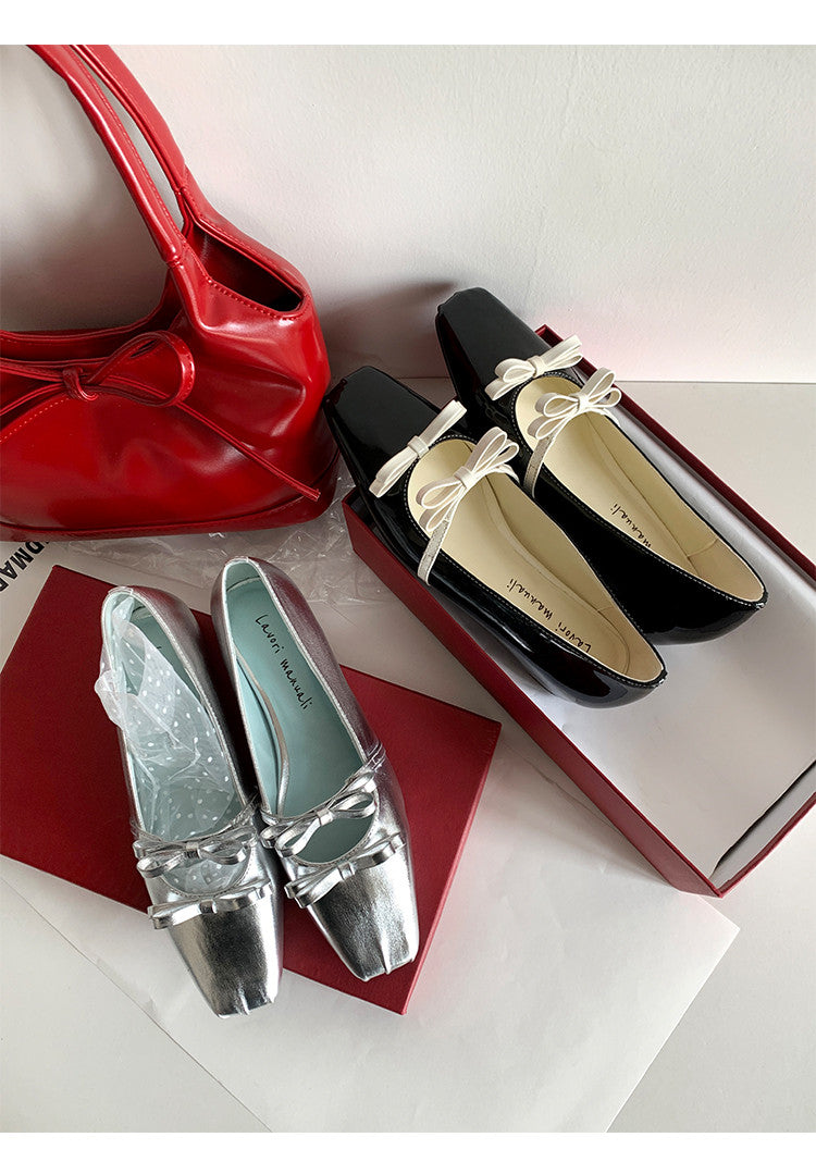 Karin Luna In Stock Spot Goods  Hot-Selling Element Bowknot Square-Toe Color-Block Height-Increasing Flats