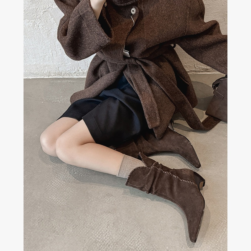 Karin Luna Elegant Style Small Square Toe Pleated Short Boots