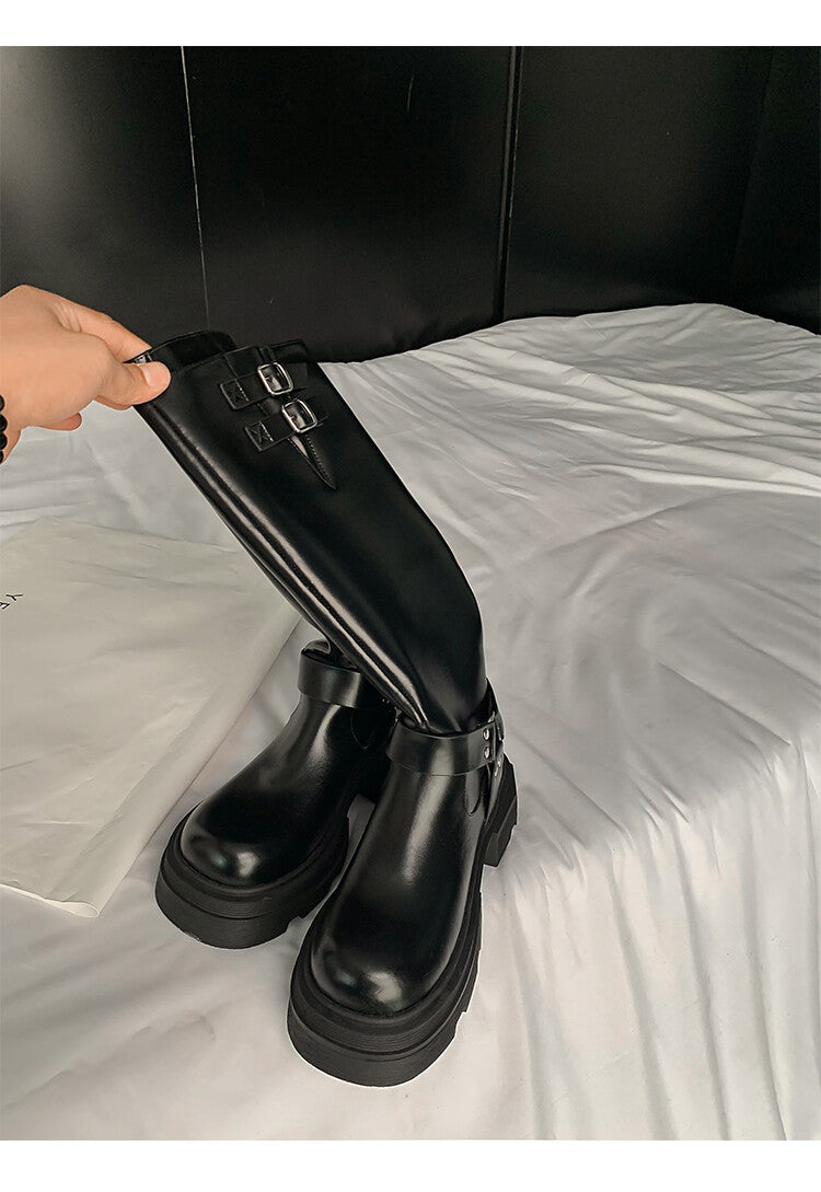 Karin Luna Full Cowhide  miumiu Popular Round Toe Thick Sole Beautiful and height-increasing