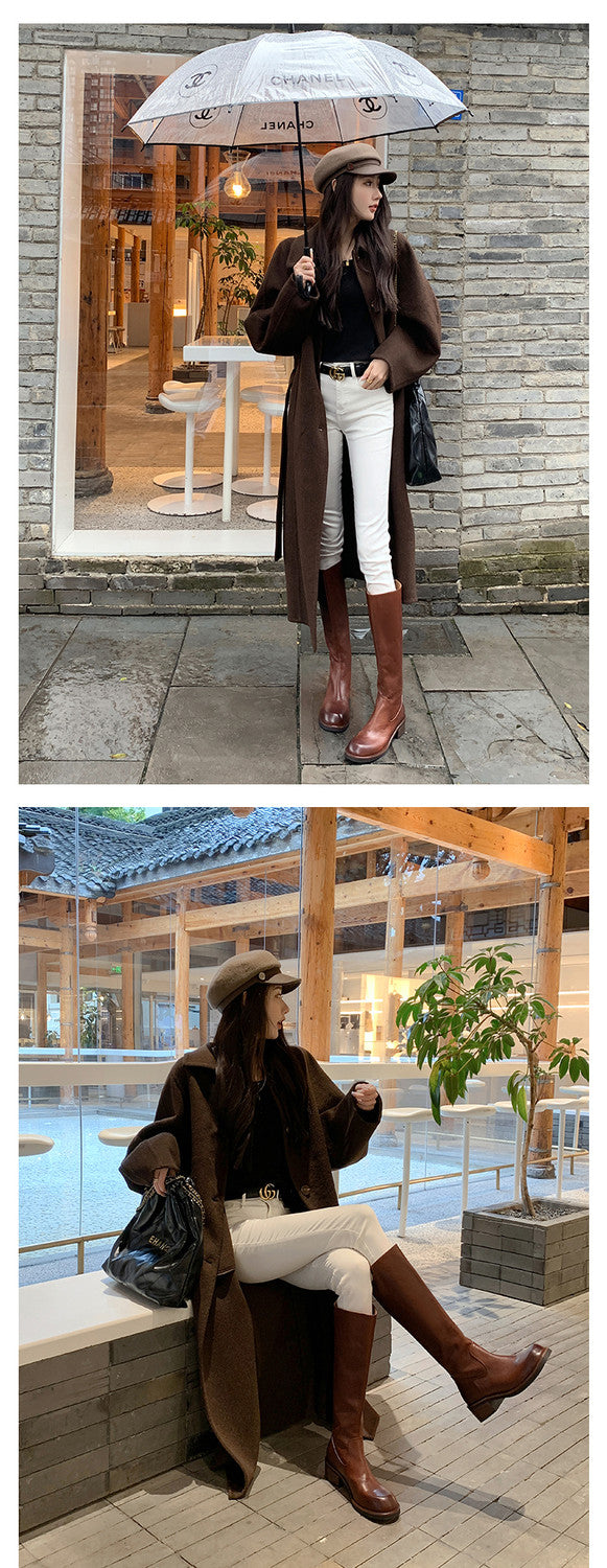 Karin Luna Basic Versatile Style Round Toe Chunky Heel Long Boots