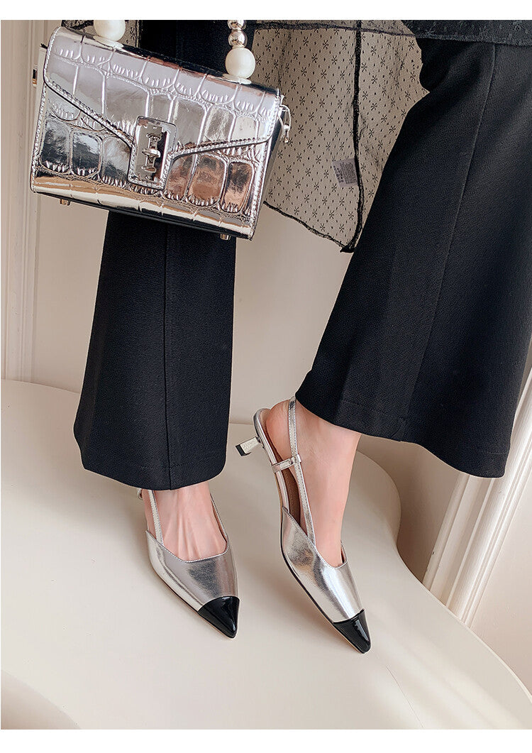 Karin Luna In Stock 24New Year's stock is now available Color Block Pointed Toe Full Leather Sandals