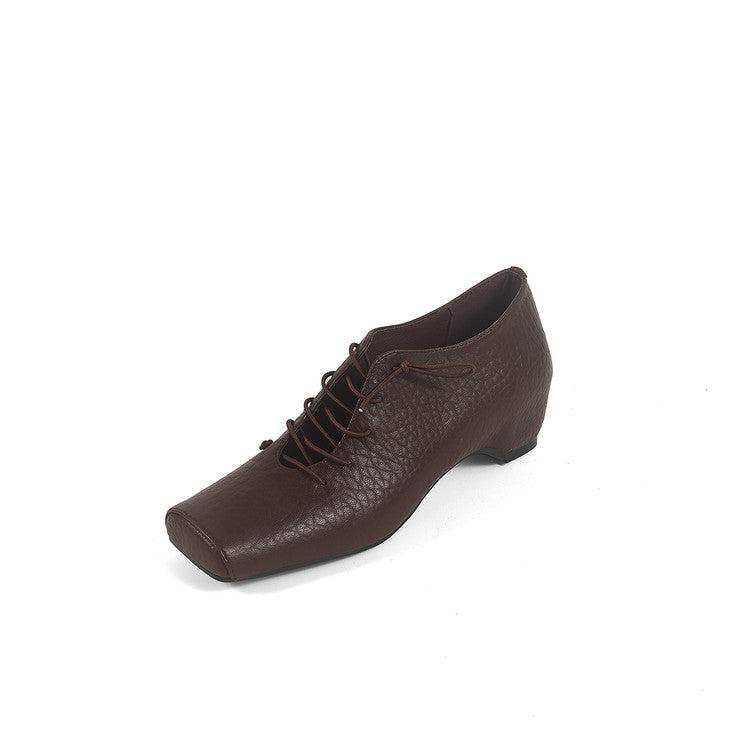 Karin Luna In Stock Spot Goods Elephant Pattern Series~Square-Toed Old Money Style Internal Height-Increasing Flats
