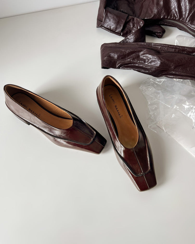 Karin Luna In Stock Spot Goods  Retro Full Leather Square Toe Shallow Mouth Single Shoes