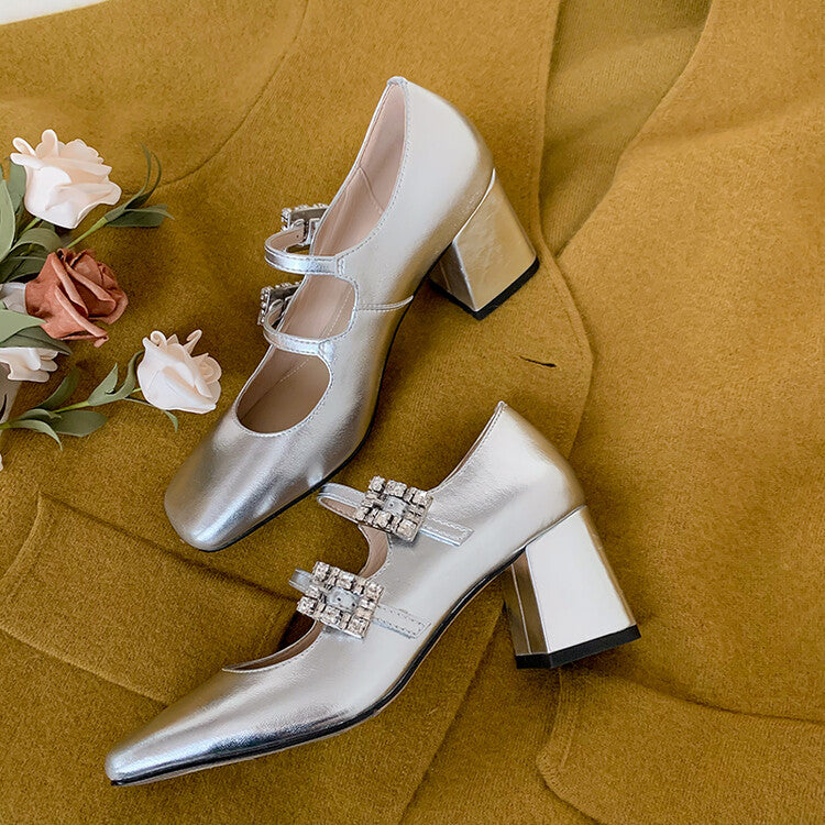 Karin Luna In Stock In stock   The heroine Ao~Square Toe High Heel One Strap Popular Rhinestone Mary Jane Shoes