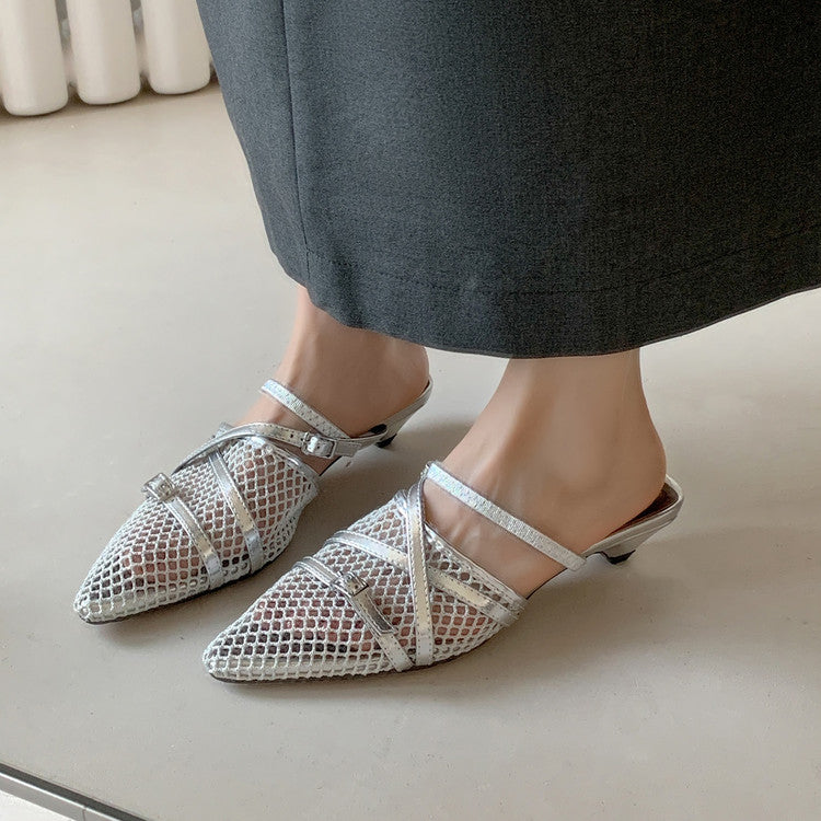 Karin Luna In Stock  Spot Goods  Mesh Series Elegant Closed-Toe Belt Buckle Slippers