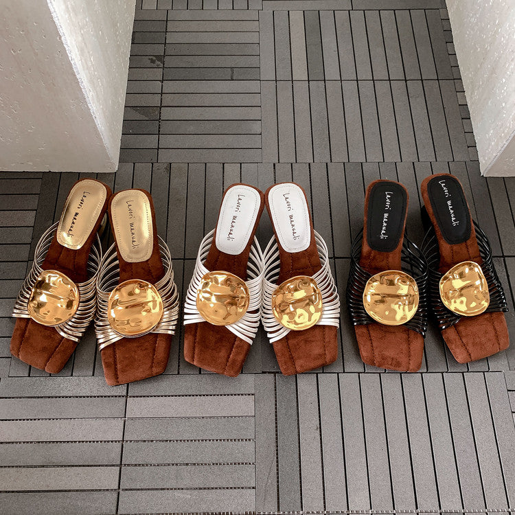 Karin Luna Bestseller Popular New Image  Comes with data plan included Resort Style Irregular Heel Thin Strap Slippers