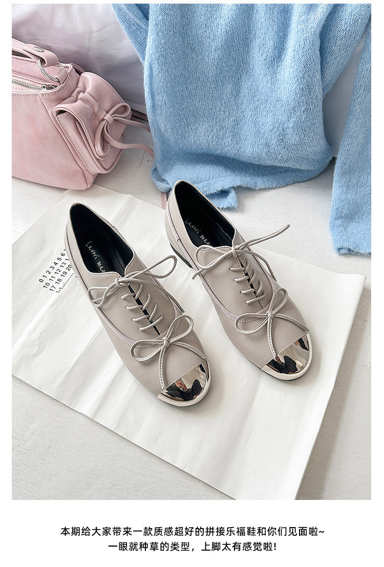 Karin Luna In Stock Spot Goods  Casual Lace-Up Metal Toe Bow Deep Mouth Single Shoes