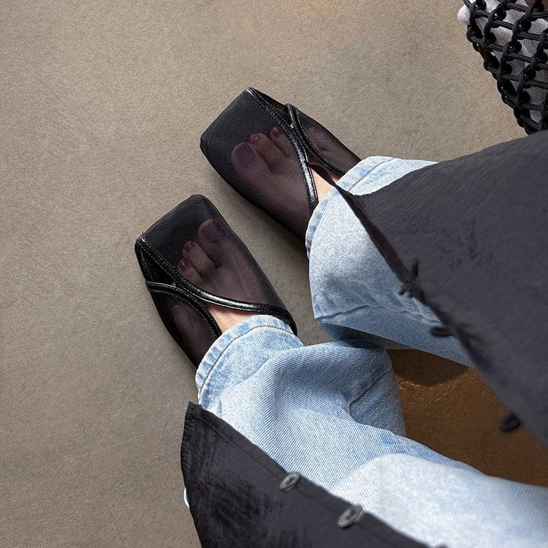 Karin Luna In Stock Spot Goods  Square Toe Mesh Sandals