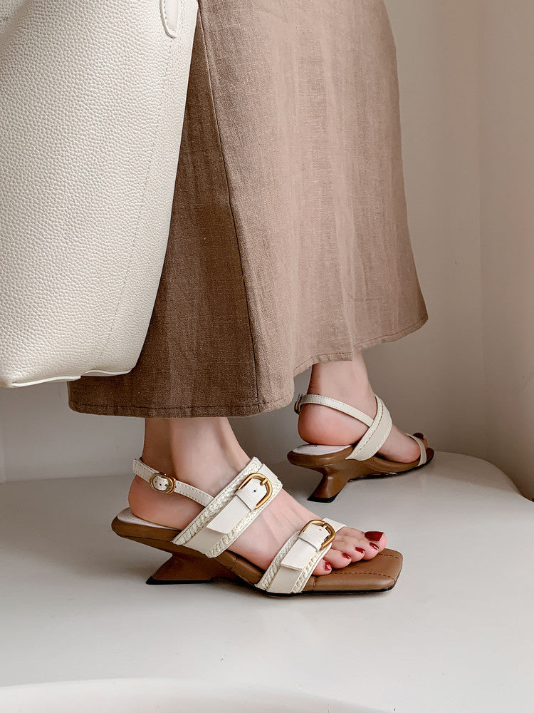 Karin Luna In Stock Spot Goods Vacation style Sofa Cushion Square Toe Irregular Heel Open-Toe Sandals