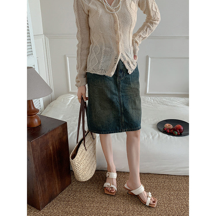 Karin Luna Hot-Selling In Stock Retro Wedge Belt Square Toe Irregular Heel