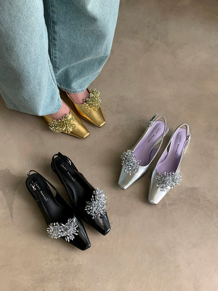 Karin Luna Brilliant Fireworks~Elegant Square-Toed Closed-Toe Chunky Heel Sandals