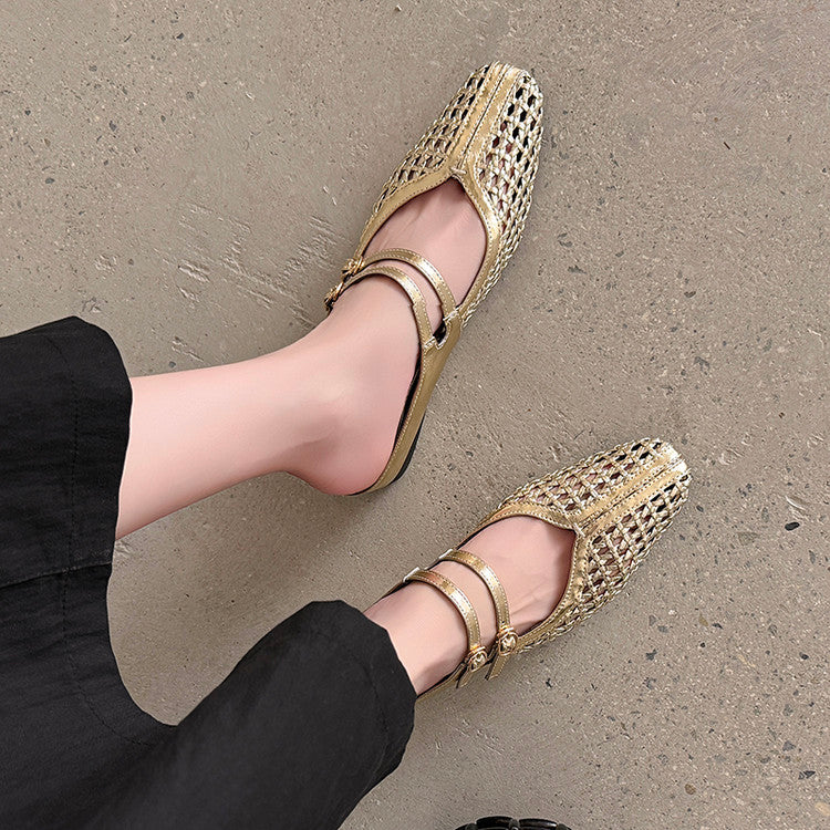 Karin Luna In Stock Spot Goods Hollow Woven One-Strap Closed-Toe Slippers