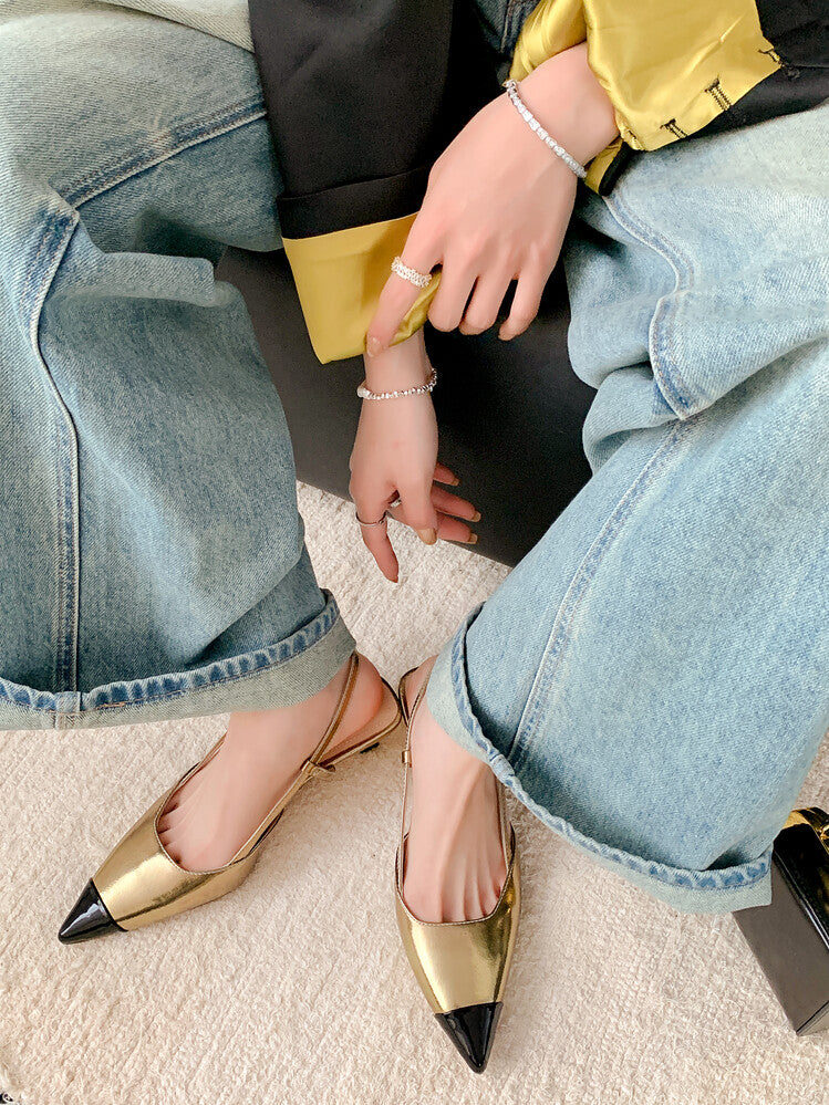 Karin Luna In Stock 24New Year's stock is now available Color Block Pointed Toe Full Leather Sandals