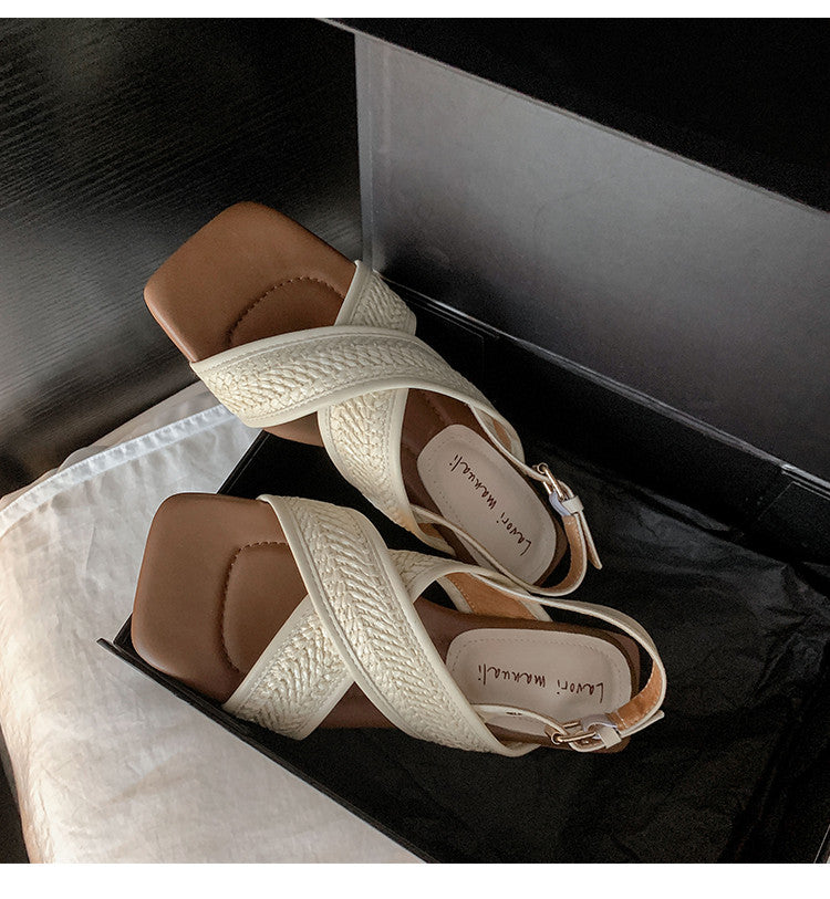 Karin Luna In Stock  Spot Goods Woven Style  Cross-strap Vacation Style Flat Sandals