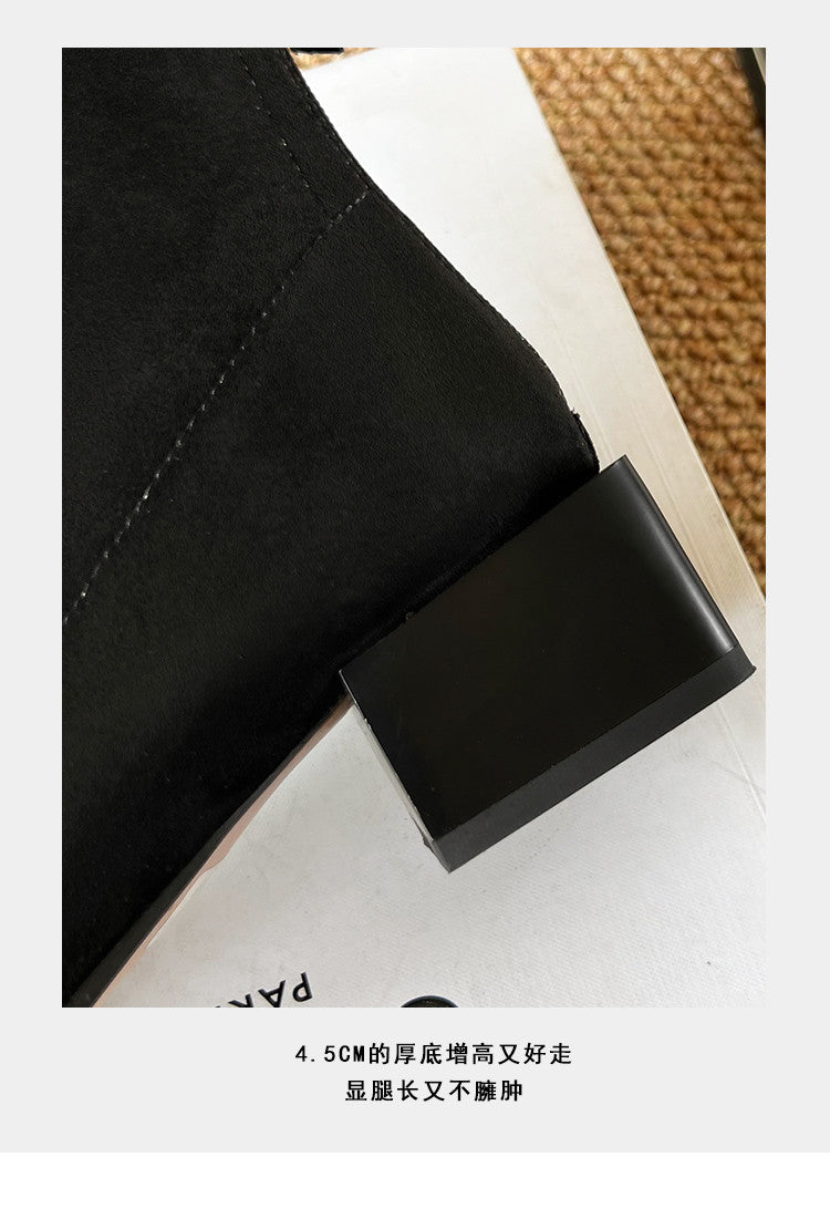 Karin Luna In Stock In Stock Elastic Slim Pointed Toe Chunky Heel Basic Ankle Boots