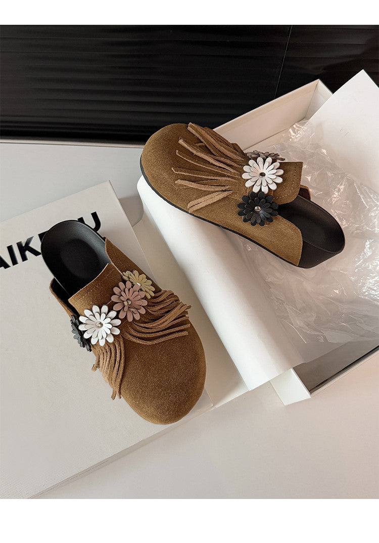 Karin Luna   Tassel Three-Dimensional Flower Thick-Soled Closed-Toe Slippers
