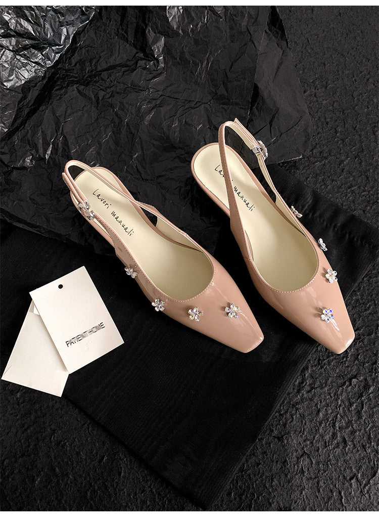Karin Luna In Stock  Spot Goods  Rhinestone Small Square Toe Closed-Toe Sandals
