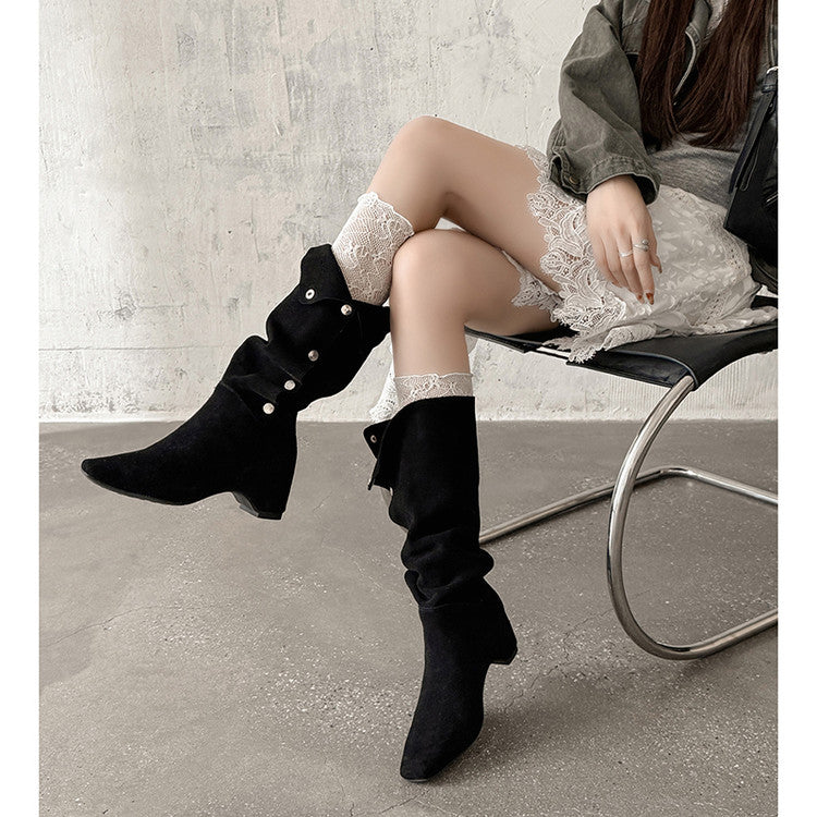Karin Luna Bestseller Hot-Selling Hidden Buckle Lazy Style Square-Toe Height-Increasing Suede Western Boots