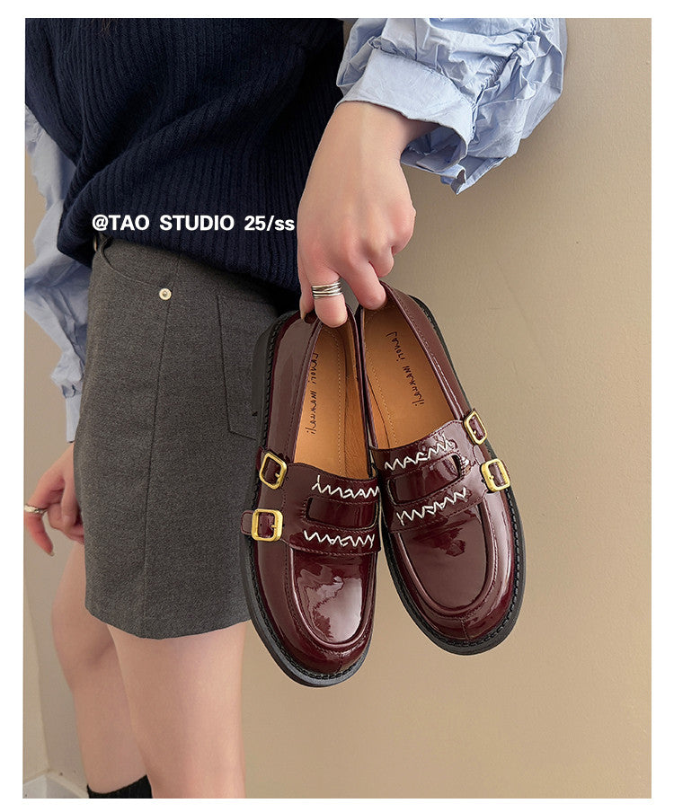 Karin Luna In Stock Spot Goods  Retro Style Slip-On Metal Buckle Loafers
