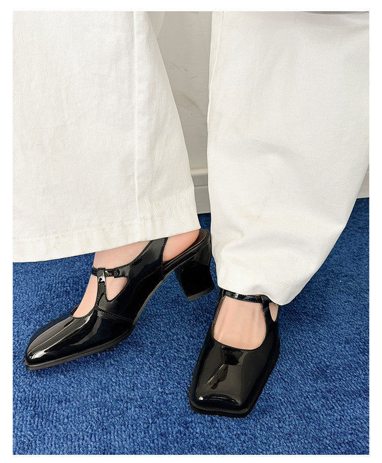Karin Luna In Stock In Stock  Unique European and American Style Square-Toed Chunky Heel Closed-Toe Sandals
