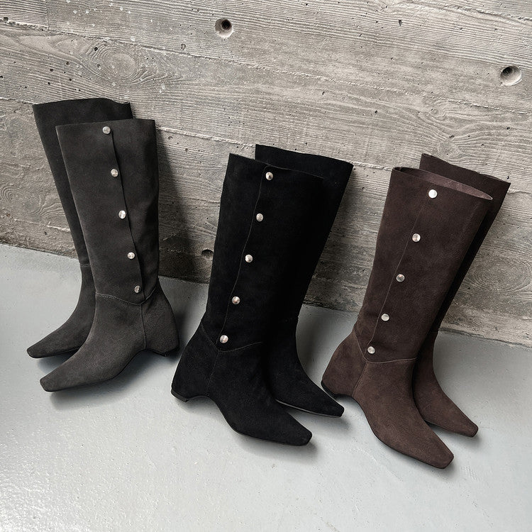Karin Luna Bestseller Hot-Selling Hidden Buckle Lazy Style Square-Toe Height-Increasing Suede Western Boots