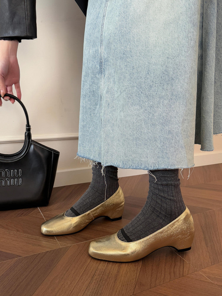Karin Luna In Stock Spot Goods    Retro Elastic Band Chunky Heel Single Shoes