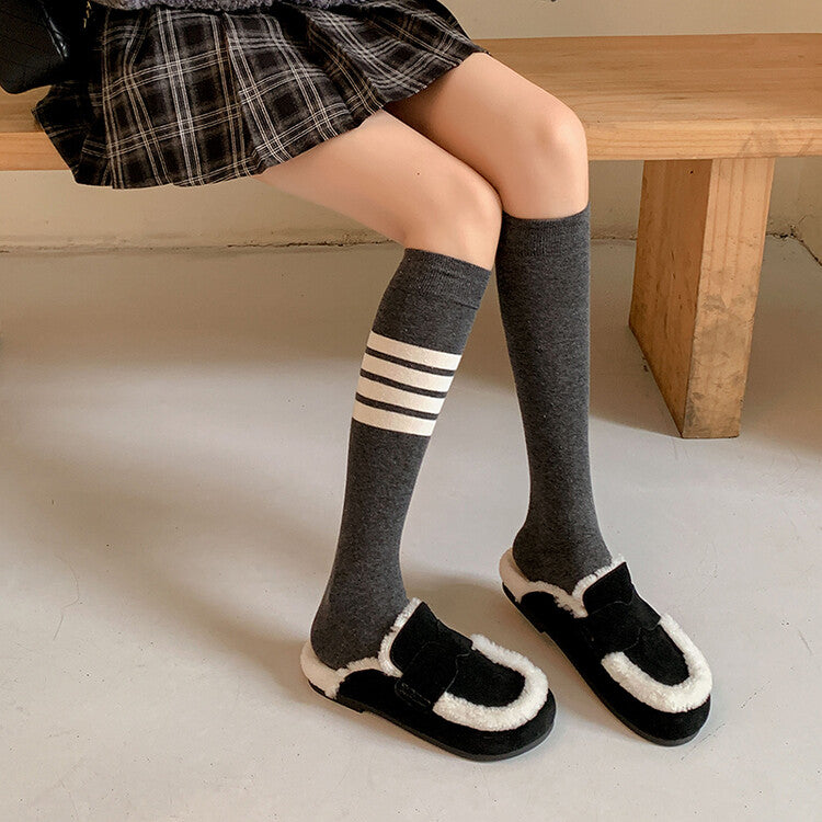 Karin Luna In Stock Look~This is such thick lamb wool Winter Atmosphere！Cowhide Leather Lamb Wool Round Toe Flat Sole Half Support！