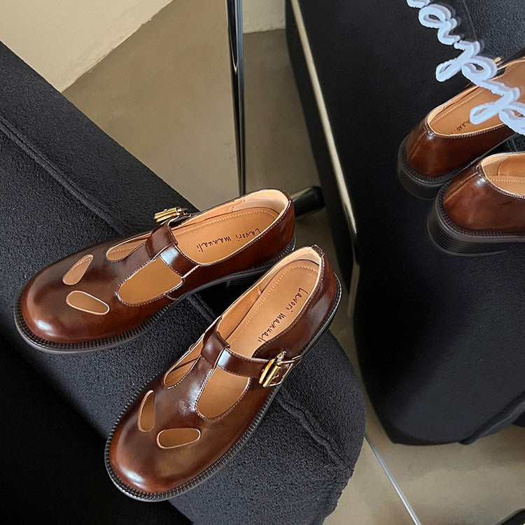 Karin Luna In Stock Spot Goods Minimalist Retro British Style Irregular Hollow Single Shoes